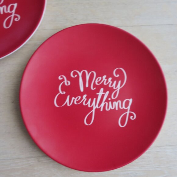 Threshold Red "Merry Everything" Melamine Salad Plates Set Of 2 Dishwasher Safe - Picture 2 of 7